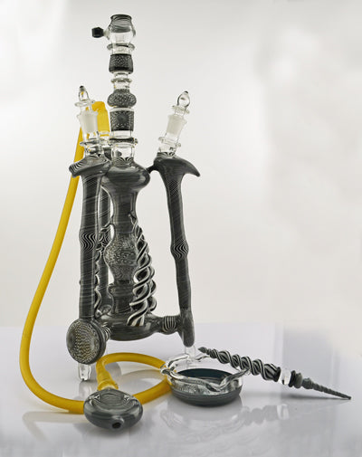 14" Black and White Swirl Worked Heady Concentrate Hookah.  Includes Two additional Hoses - SmokeZone 420