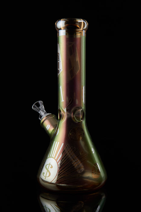 12" 7mm Metallic Gold Dollar Beaker - SmokeZone 420