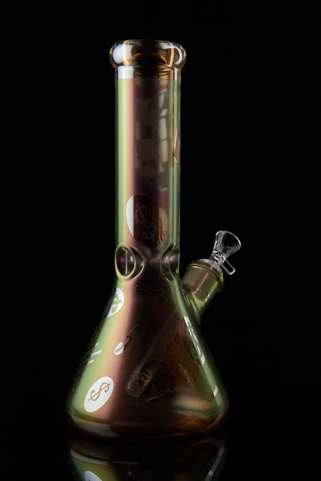 12" 7mm Metallic Gold Dollar Beaker - SmokeZone 420