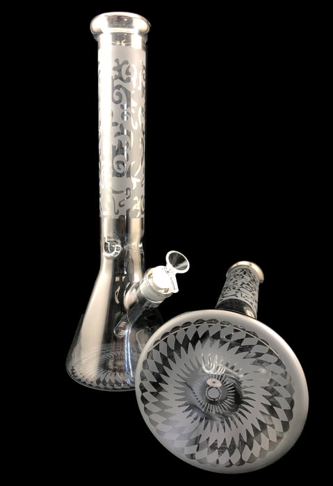 16" 7mm Metallic Grey Frosted Art Beaker Water Pipe - SmokeZone 420