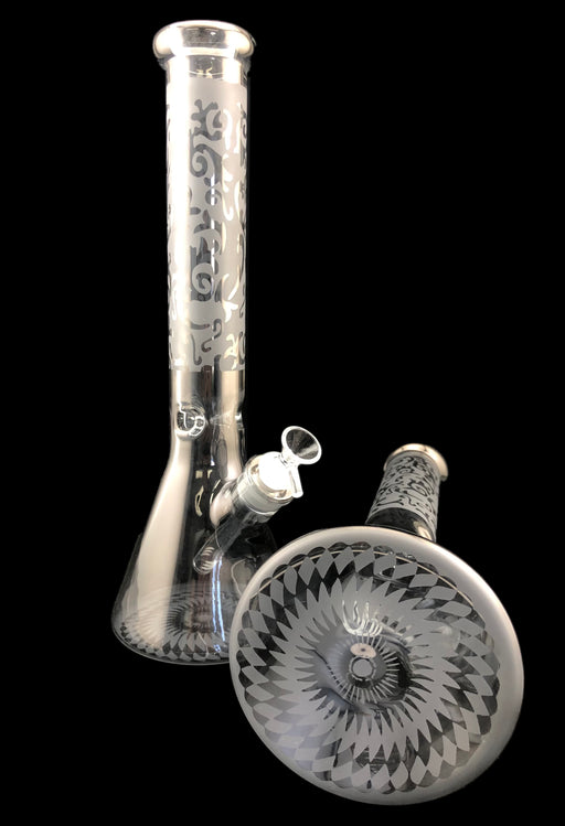 16" 7mm Metallic Grey Frosted Art Beaker Water Pipe - SmokeZone 420