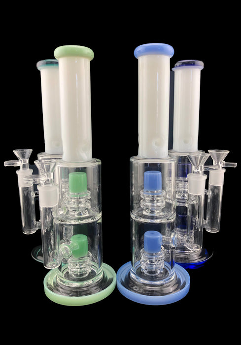 12" Straight White Tube Double Matrix Water Pipe - SmokeZone 420