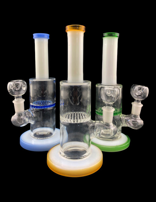 8.5" Straight White Tube Honeycomb Perc Water Pipe - SmokeZone 420