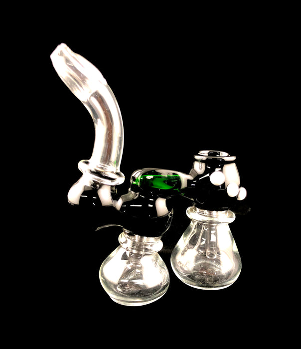 7" Black & Green Double Chamber Bubbler - SmokeZone 420