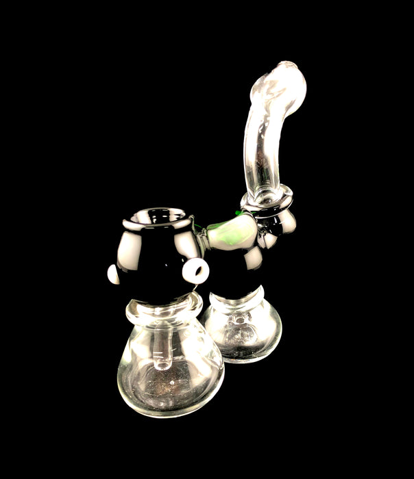 7" Black & Green Double Chamber Bubbler - SmokeZone 420
