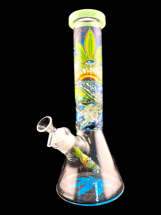 12" 7mm Leaf Glow In The Dark Beaker Water Pipe - SmokeZone 420