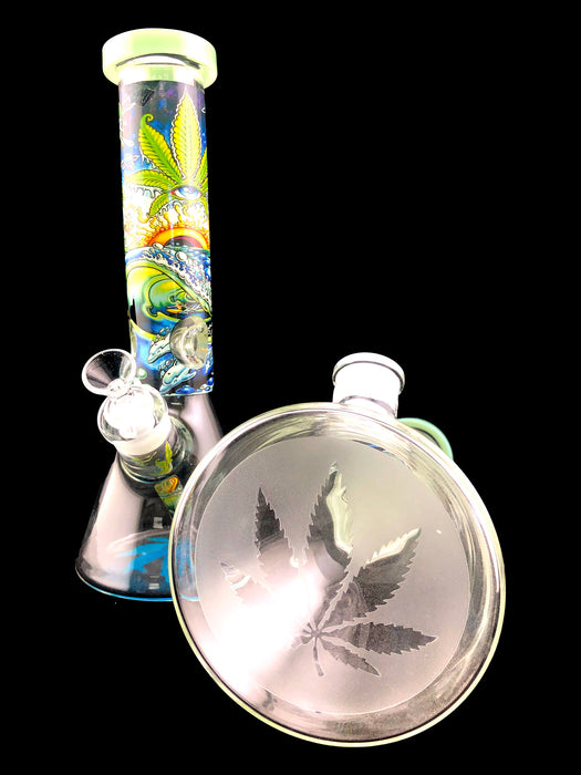 12" 7mm Leaf Glow In The Dark Beaker Water Pipe - SmokeZone 420