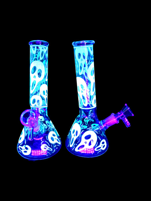 8" Glow In The Dark Ghost Face Beaker Water Pipe - SmokeZone 420