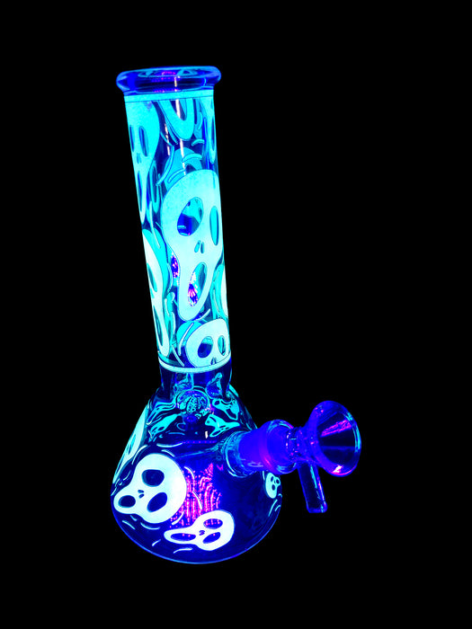 8" Glow In The Dark Ghost Face Beaker Water Pipe - SmokeZone 420