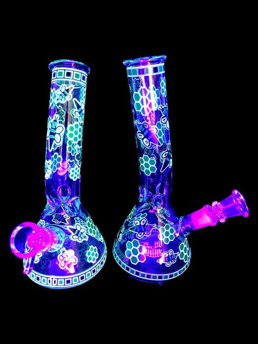 8" Glow In The Dark Bumble Bee Beaker Water Pipe - SmokeZone 420