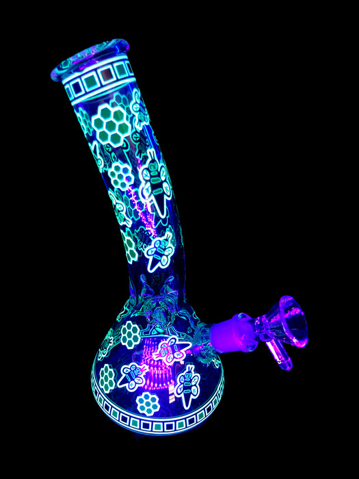 8" Glow In The Dark Bumble Bee Beaker Water Pipe - SmokeZone 420