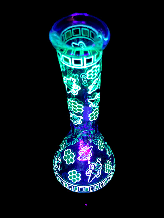 8" Glow In The Dark Bumble Bee Beaker Water Pipe - SmokeZone 420