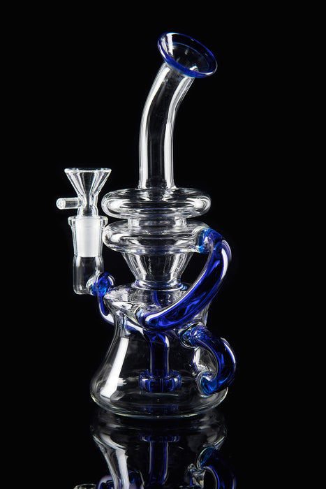 8" Clear & Blue Recycle Showerhead Perc Dab Rig - SmokeZone 420