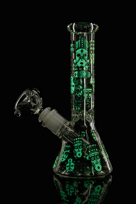 8" Tiki Art Glow In The Dark Beaker Water Pipe - SmokeZone 420