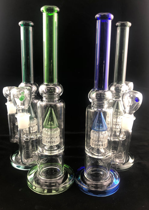 12" Color Tube Double Shower Cone Perc Water Pipe - SmokeZone 420