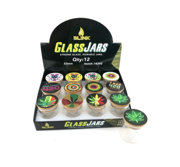 Blink Bamboo Lid Air Tight Glass Jar (12 Per Display) - SmokeZone 420