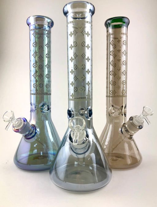 12" 7mm LV Design Transparent Metallic Beaker Water Pipe - SmokeZone 420