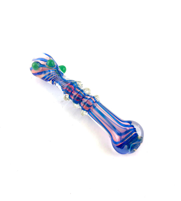 4" Triple Bead & Ring Flat Mouth Glass Chillum - SmokeZone 420