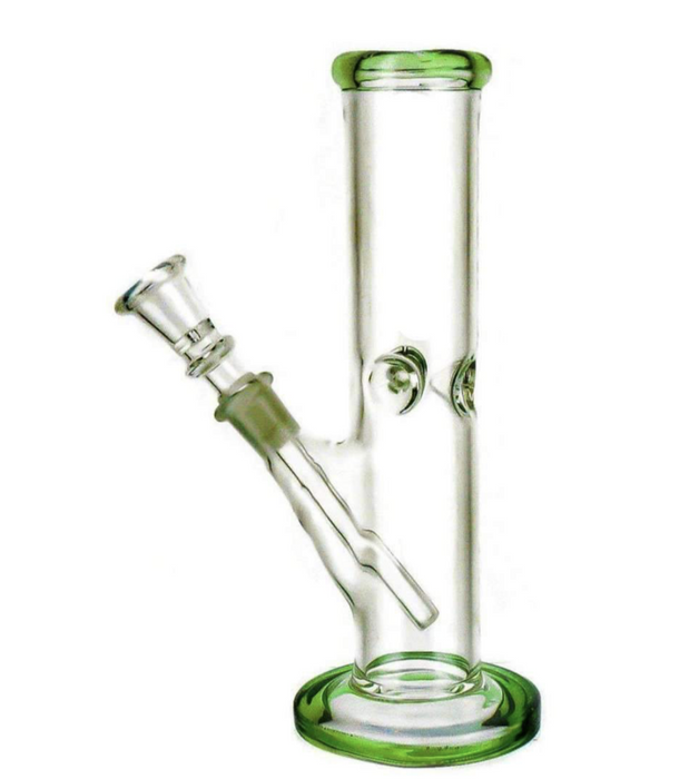 8" Green Mouth & Base Straight Tube Water Pipe - SmokeZone 420
