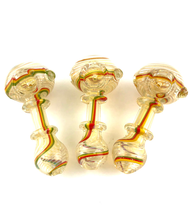 4.5" Gold Fumed Double Ring Rasta Striped Hand Pipe - SmokeZone 420