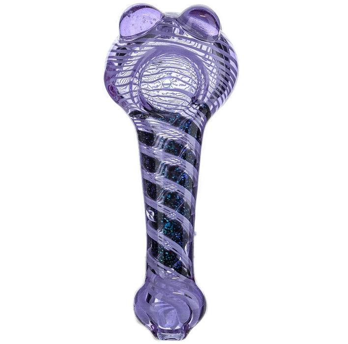4.5" Beaded Head Narrow Body Purple Dichro Hand Pipe - SmokeZone 420