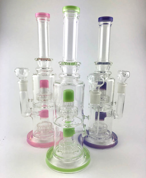 12" Slime Color Double Matrix Perc Water Pipe - SmokeZone 420
