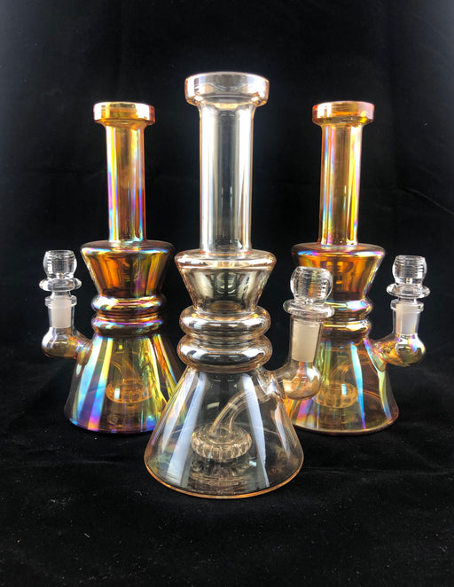 8.5" Shiny Metallic Amber Double Ring Water Pipe - SmokeZone 420