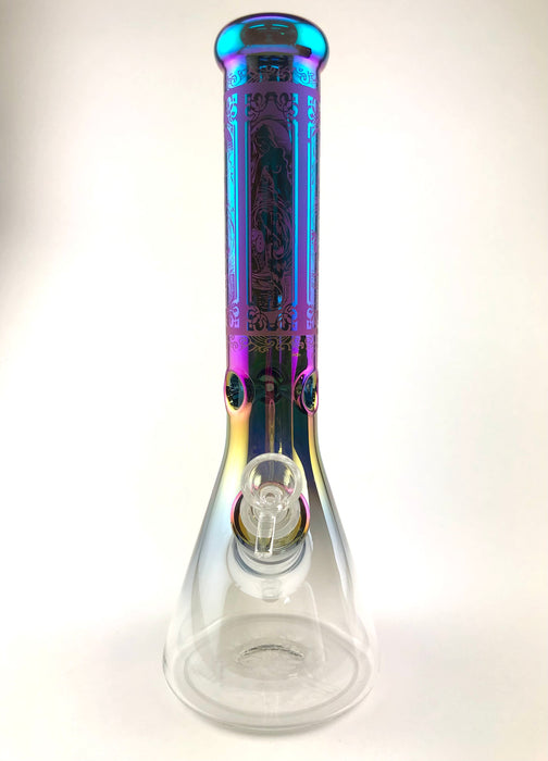 14" 7mm Art Work Anodized Beaker Water Pipe - SmokeZone 420