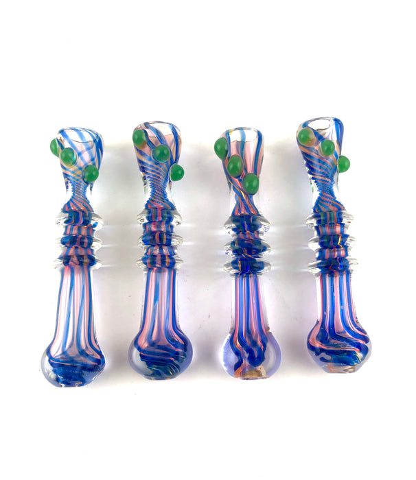 4" Triple Bead & Ring Flat Mouth Glass Chillum - SmokeZone 420