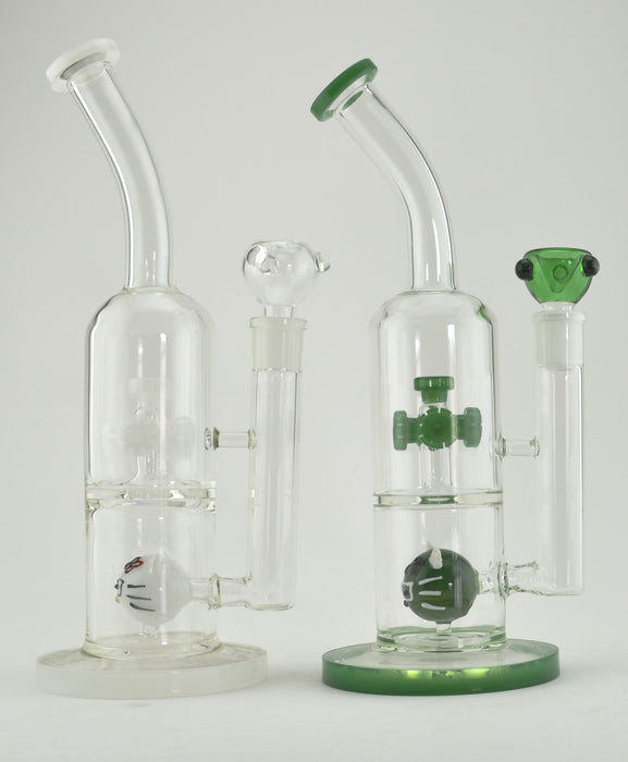 12" Bent Mouth Double Perc Hello Kitty Water Pipe - SmokeZone 420